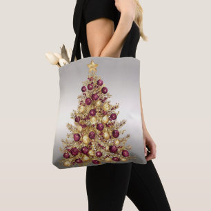 Gold Burgund Weihnachtsbaum Holiday Tote Bag Tasche