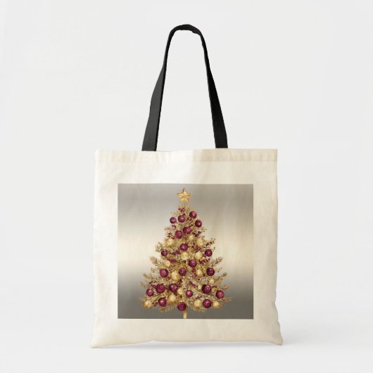Gold Burgund Weihnachtsbaum Holiday Tote Bag Tragetasche (Vorne)