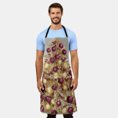 Gold Burgund Weihnachtsbaum Schürze (Getragen)