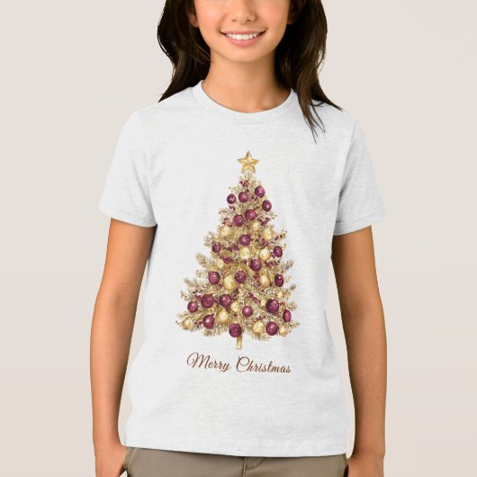 Gold Burgund Weihnachtsbaum T - Shirt (Vorderseite)