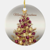 Gold Burgund Weihnachtsbaum Urlaub Keramik Ornament (Hinten)