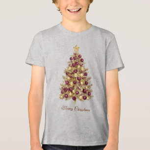 Gold Burgund Weihnachtsbaum Urlaub Tri-Blend Shirt