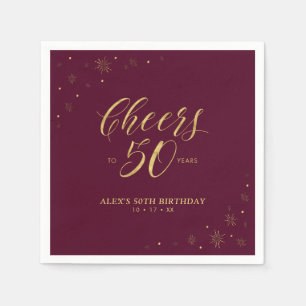 Gold & Burgunder Moderner Geburtstag zum 50. mit P Serviette