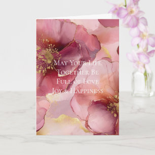 Gold Burgunder-Rosa Blumen Hochzeit Karte
