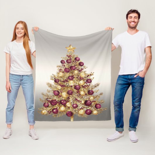 Gold Burgunder Weihnachtsbaum Fleece Decke (Beispiel)