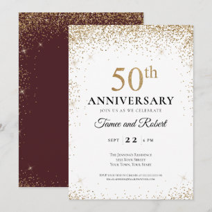Gold Burgunder Weiß 50. Hochzeitstag  Einladung