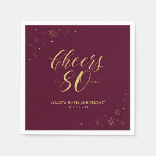 Gold & Burgunderrote Moderne Prost zum 80. Geburts Serviette