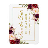Gold Burgundi Wasserfarbenfloral Save the Date Magnet (Vertikal)