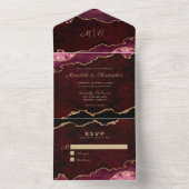 Gold Burgundy Agate All in One Wedite Einladung (Innen Boden)