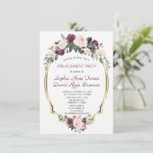Gold Burgundy Blush Floral Engagement Party Einladung (Stehend Vorderseite)