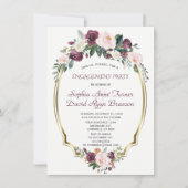 Gold Burgundy Blush Floral Engagement Party Einladung (Vorderseite)