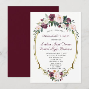 Gold Burgundy Blush Floral Engagement Party Einladung