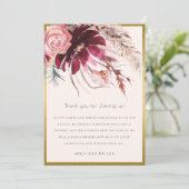 Gold Burgundy Blush Pampas Grass Wedding Dankeskarte (Stehend Vorderseite)
