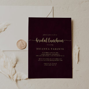Gold Burgundy Bridal Luncheon Brautparty Einladung