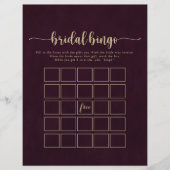 Gold Burgundy Calligraphy Bridal Bingo Game (Vorderseite)