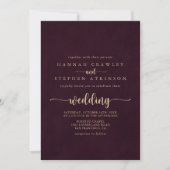 Gold Burgundy Calligraphy Front & Back Wedding Einladung (Vorderseite)