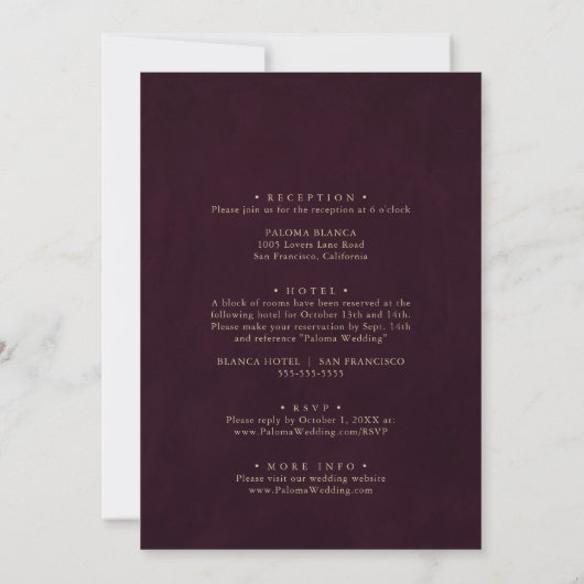 Gold Burgundy Calligraphy Front & Back Wedding Einladung (Rückseite)