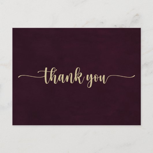 Gold Burgundy Calligraphy Vielen Dank Postkarte (Vorderseite)