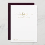 Gold Burgundy Calligraphy Wedding Advice Card Hinweiskarte<br><div class="desc">Diese goldene kalligraphische Hochzeitsratenkarte ist perfekt für eine rustikale Hochzeit. Das schlichte und elegante Design besticht durch eine goldene klassische und extravagante Schriftzeichen-Typografie im Hintergrund. Diese Karten sind ideal für Hochzeiten, Brautparty, Babydusche, Graduiertenfest u.v.m. Personalisieren Sie die Karten mit den Namen der Braut und Bräutigam, den Eltern, die Sie werden...</div>