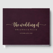 Gold Burgundy Calligraphy Wedding Guest Book Gästebuch (Vorderseite)
