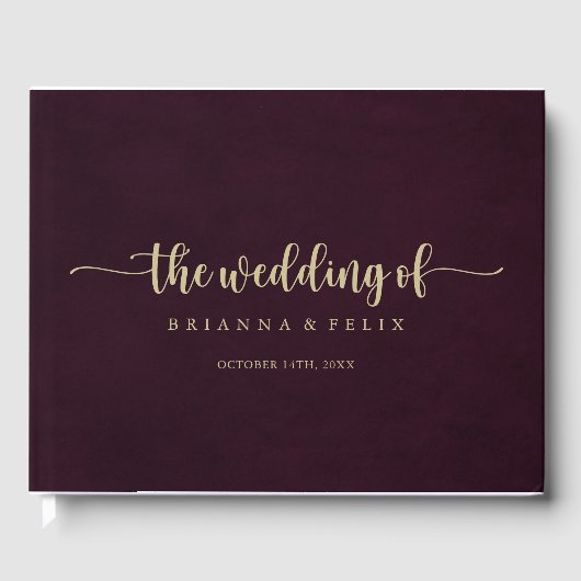Gold Burgundy Calligraphy Wedding Guest Book Gästebuch (Vorderseite)