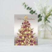 Gold Burgundy Christmas Tree Holiday Postkarte (Stehend Vorderseite)