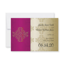 Gold Burgundy Damask Posh Wedding Save the Date