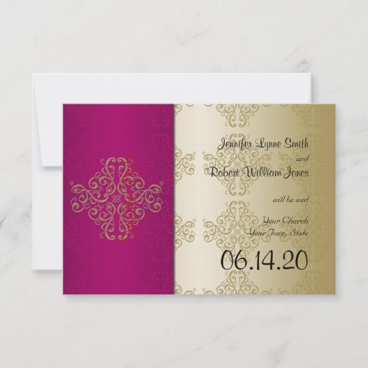 Gold Burgundy Damask Posh Wedding Save the Date (Vorderseite)