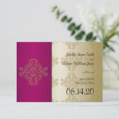 Gold Burgundy Damask Posh Wedding Save the Date (Stehend Vorderseite)