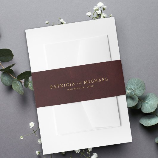 Gold burgundy elegant wedding invitation einladungsbanderole