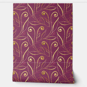 Gold & Burgundy Elegante Foliage & Wirbel Klasse Tapete