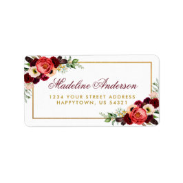 Gold Burgundy Floral Boho Wedding Address Adressaufkleber