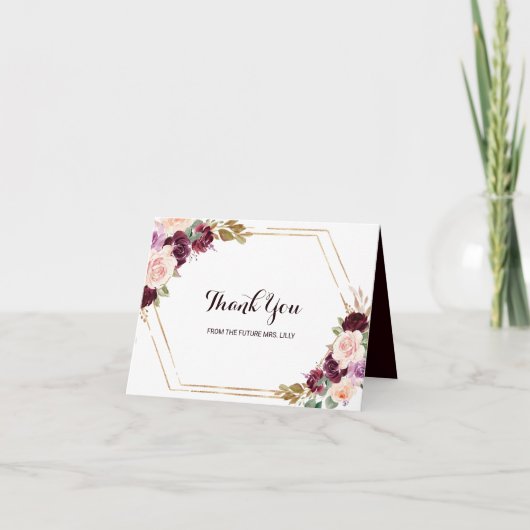 Gold Burgundy Floral Brautparty Vielen Dank Dankeskarte (Vorderseite)