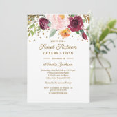 Gold Burgundy Floral Glitzer 16 . Geburtstag Einladung (Stehend Vorderseite)