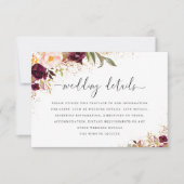 Gold Burgundy Floral Wedding Details Card RSVP Karte (Vorderseite)