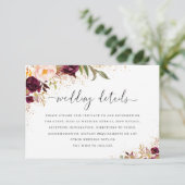 Gold Burgundy Floral Wedding Details Card RSVP Karte (Stehend Vorderseite)