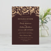 Gold Burgundy Floral Wedding Probe Dinner Einladung (Stehend Vorderseite)