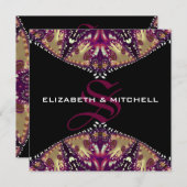 Gold Burgundy Fraktal Lace Monogram Wedding Einladung (Vorne/Hinten)