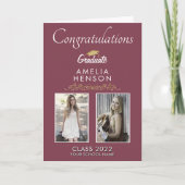 Gold Burgundy Graduate 2 Foto Abschluss Karte (Vorderseite)
