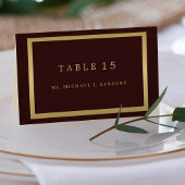 Gold burgundy guest name wedding place card tischnummer