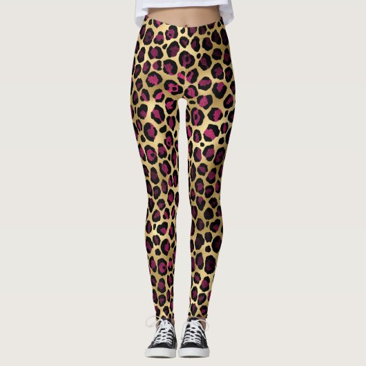 Gold Burgundy Leopard Leggings (Vorderseite)
