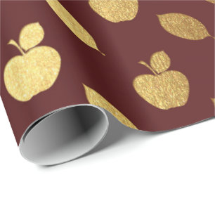 Gold Burgundy Maroon Metallic Apfelfrucht Foil Geschenkpapier
