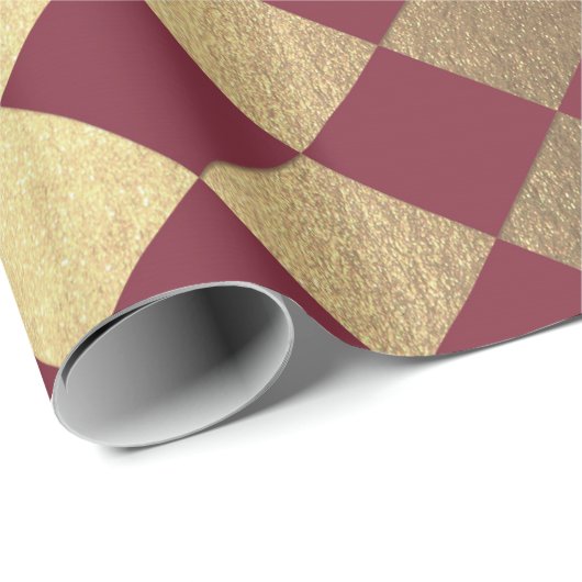 Gold Burgundy Maroon Metallic Square Chessboard Geschenkpapier (Rolleneckpunkt)