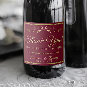 Gold & Burgundy Maroon Wedding Vielen Dank Schaumweinetikett