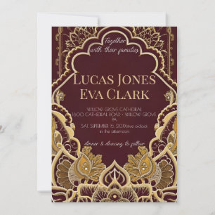 Gold Burgundy Mehendi Henna Indian Wedding Invitat Einladung