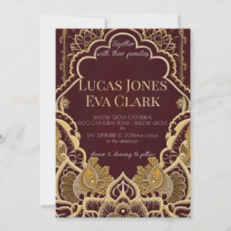 Gold Burgundy Mehendi Henna Indian Wedding Invitat Einladung
