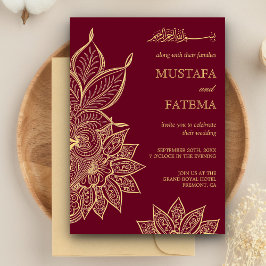 Gold Burgundy Mehendi Henna Islamische Hochzeit Einladung
