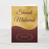 Gold Burgundy Personalisiert Monogram Shaadi Mubar Karte (Vorderseite)