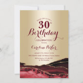 Gold Burgundy Red Agate 30. Geburtstag Einladung (Vorderseite)