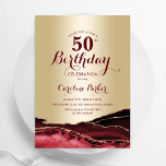 Gold Burgundy Red Agate 50. Geburtstag Einladung<br><div class="desc">Burgunder Rot und Gold über 50. Geburtstag Einladung. Elegantes modernes Design mit Aquarellfarben-marmorgeode Hintergrund,  Imitats Glitzer Gold und Typografie Skript-Schriftart. Die trendige Einladungskarte eignet sich perfekt für eine stilvolle Damenfeier. Gedruckte Zazzle-Einladungen oder Sofortdownload digitaler Druckvorlage.</div>